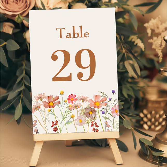 Numéro De Table Mariage Moderne Bohème Rustique Floral d'Automne (Modern boho rustic floral fall wedding beige cream terracotta table number Watercolor wildflowers)