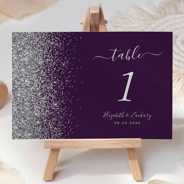 Numéro De Table Mariage Moderne Bordure Pailletée Violet Foncé Arg (Créateur téléchargé)