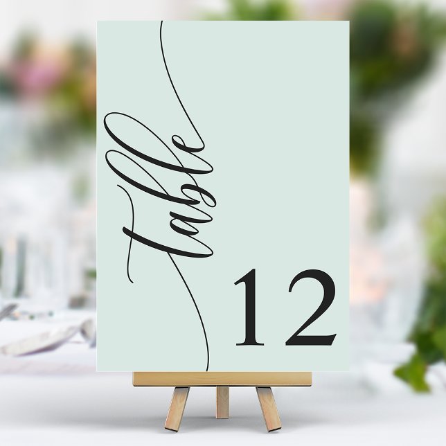 Numéro De Table Mariage Moderne Calligraphie Vert Menthe Pastel (Créateur téléchargé)
