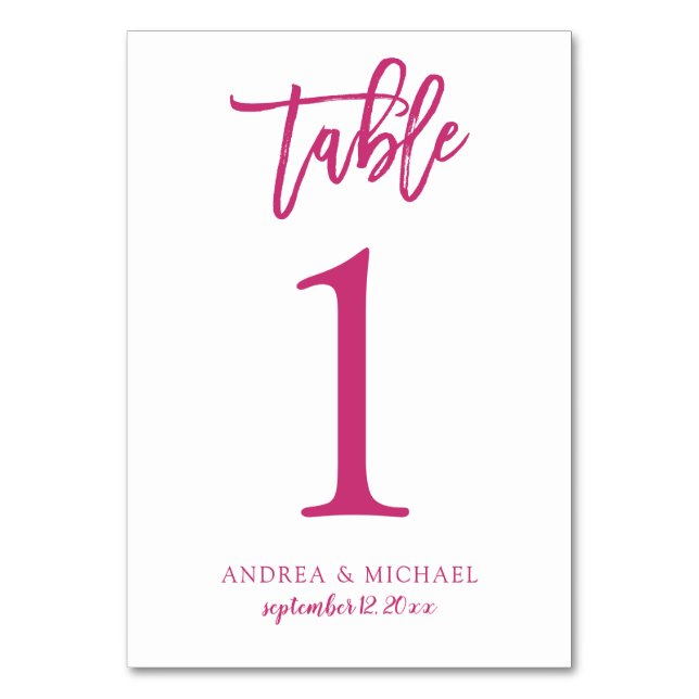 Numéro De Table Mariage Moderne Casual | Écriture Pinceau (Magenta (Par défaut)