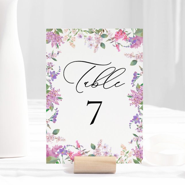 Numéro De Table Mariage moderne chic Lavande violet Fleurs (Créateur téléchargé)