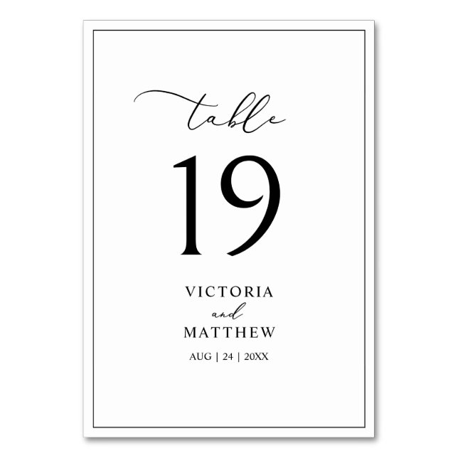 Numéro De Table Mariage moderne de calligraphie noir et blanc (Par défaut)