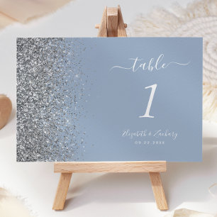 Numéro De Table Mariage moderne Dusty Blue Silver Parties scintill