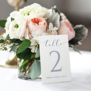 Numéro De Table Mariage Moderne Élastique Calligraphié Bleu Poussi