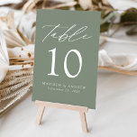 Numéro De Table Mariage moderne élégant<br><div class="desc">Cartes de numéro de table mariage tendance et minimaliste avec lettrage moderne blanc avec "Table" dans un script de calligraphie moderne. Le design est composé d'un arrière - plan vert sage ou d'une couleur de votre choix. Le dessin se répète à l'arrière. Pour commander les cartes de table : ajoutez...</div>