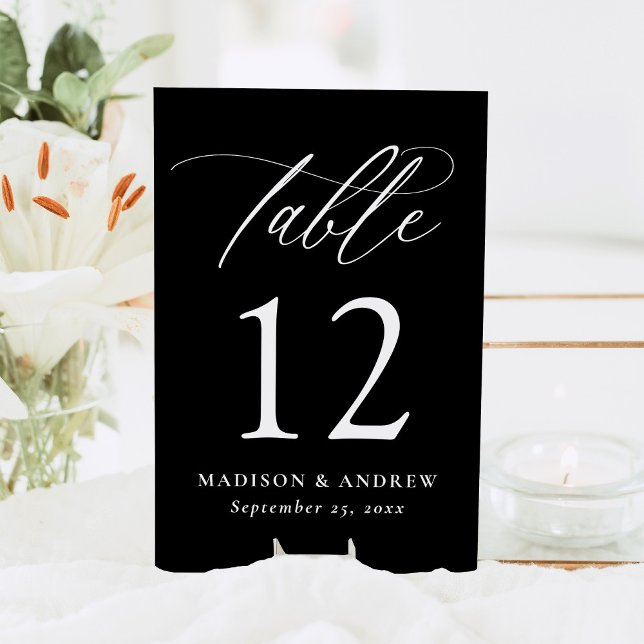 Numéro De Table Mariage Moderne Élégant Calligraphie Noir et Blanc (Créateur téléchargé)