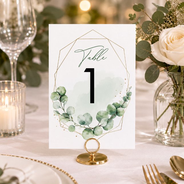 Numéro De Table Mariage Moderne Élégant Eucalyptus Vert (Green Eucalyptus Modern Elegant Wedding Table Number, Eucalyptus Wedding Decor)