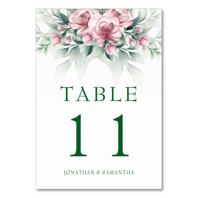 Numéro De Table Mariage Moderne Élégant Rose Vert (Dos)