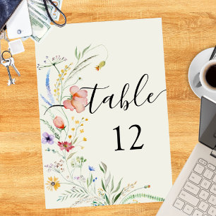 Numéro De Table Mariage moderne Fleur sauvage minimal élégant
