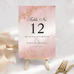 Numéro De Table Mariage moderne Luxe Gold Flecks Blush Rose Mist