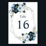 Numéro De Table mariage moderne marine et cadre argent<br><div class="desc">numéro de la table marine moderne et du mariage floral bleu clair.</div>