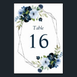 Numéro De Table mariage moderne marine et cadre argent<br><div class="desc">numéro de la table marine moderne et du mariage floral bleu clair.</div>