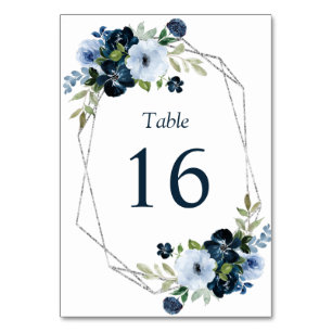 Numéro De Table mariage moderne marine et cadre argent