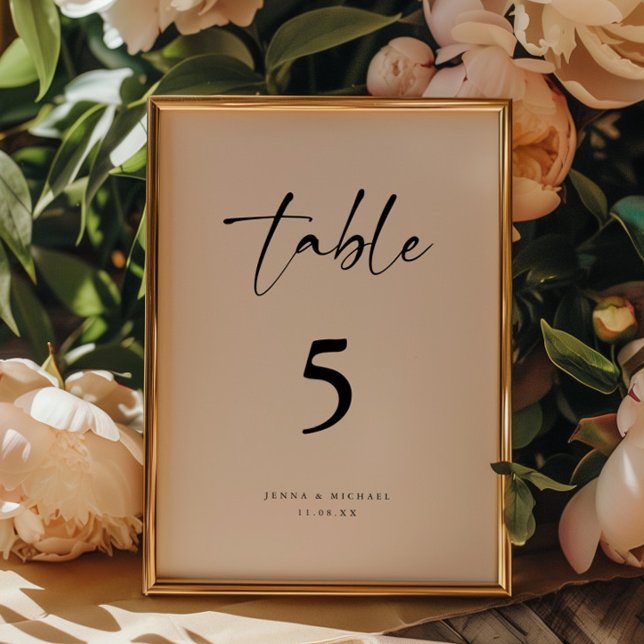 Numéro De Table Mariage Moderne Minimaliste Écriture Beige (Créateur téléchargé)