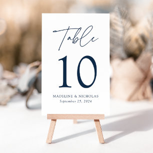 Numéro De Table Mariage Moderne Minimaliste Écriture Navy