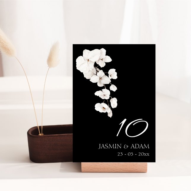 Numéro De Table Mariage moderne Orchidées Noires et Blanches (Modern Black and White Orchids Flowers Wedding Table Number)