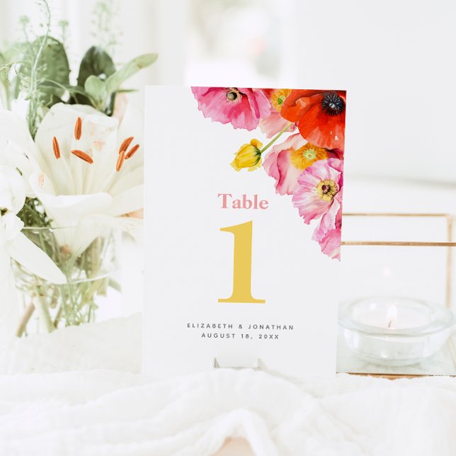 Numéro De Table Mariage moderne Peach Pink Orange Poppies (Créateur téléchargé)