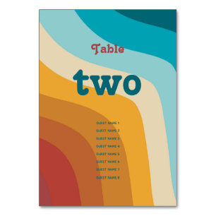 Numéro De Table Mariage moderne Retro 70 coloré Rainbow Waves