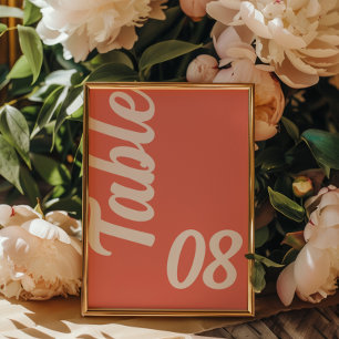 Numéro De Table Mariage Moderne Rose Corail Écriture Gras