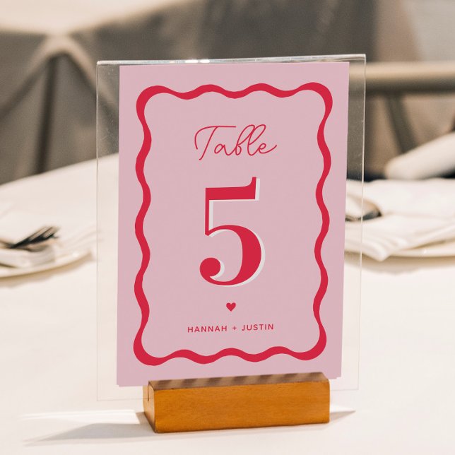 Numéro De Table Mariage moderne rouge et rose rétro (Créateur téléchargé)