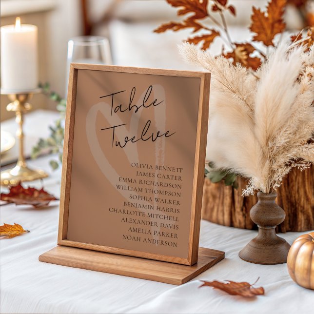 Numéro De Table Mariage Moderne Terracotta & Cœur  (Créateur téléchargé)