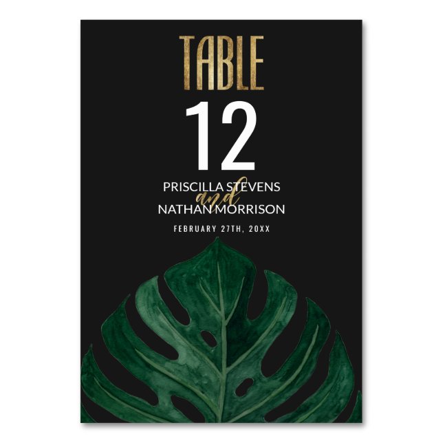Numéro De Table Mariage moderne Tropical Suisse feuille d'or au fr (Par défaut)