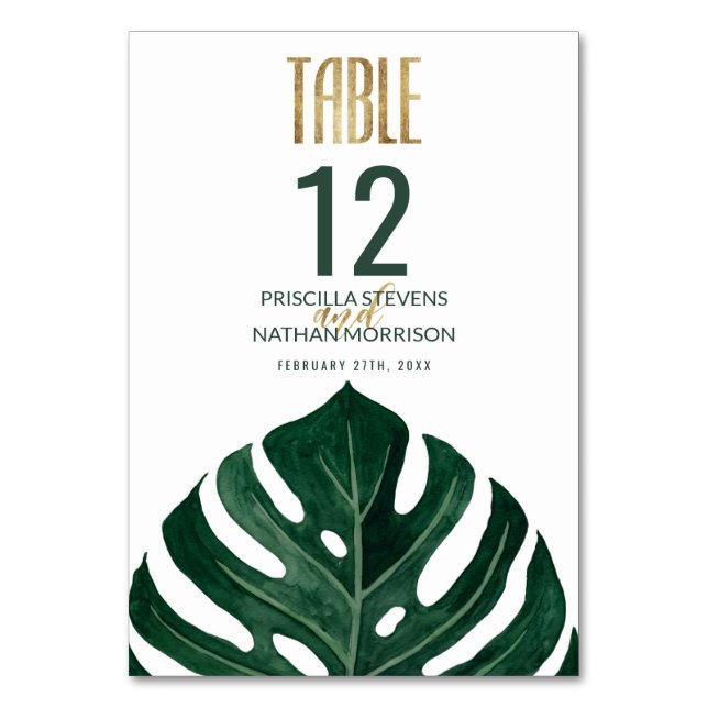 Numéro De Table Mariage moderne Tropical Suisse feuille d'or au fr (Par défaut)