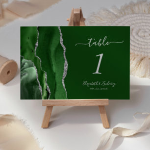 Numéro De Table Mariage Moderne Vert Chasseur Agate Argent