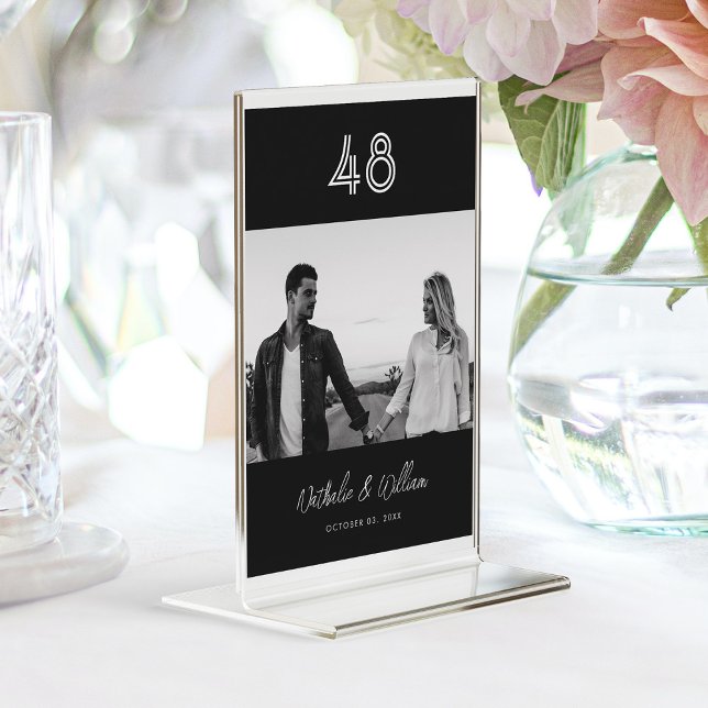 Numéro De Table Mariage monochrome minimaliste (Minimalistic Monochrome Wedding Photo Table Number)