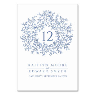 Numéro De Table Mariage monogramme en cercle bleu personnalisé
