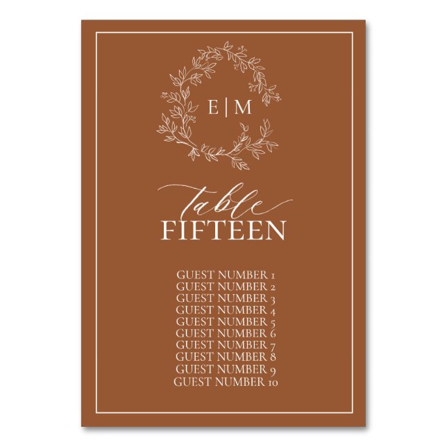 Numéro De Table Mariage Monogramme en terre cuite moderne (Par défaut)