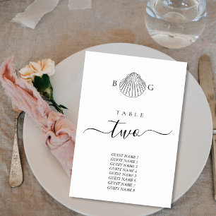 Numéro De Table Mariage monogramme minimaliste de coquillage de co