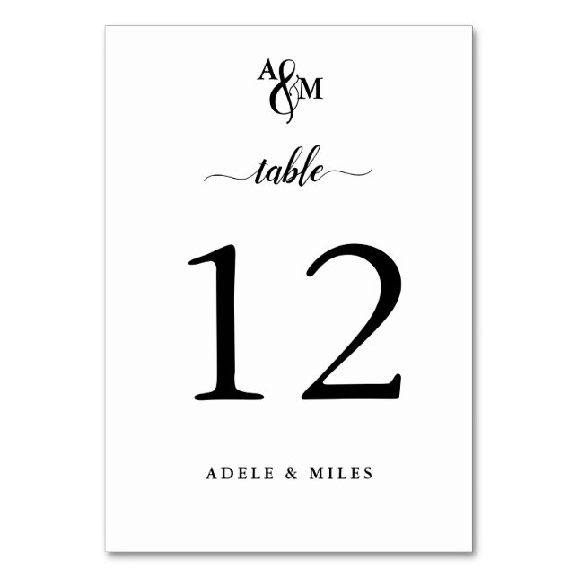 Numéro De Table Mariage Monogramme Moderne Noir & Blanc (Par défaut)