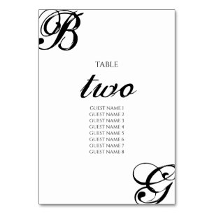 Numéro De Table Mariage Monogramme noir et blanc