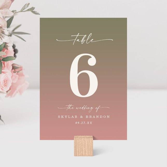 Numéro De Table Mariage monogramme vert & Dusty Rose rose Ombre (Créateur téléchargé)
