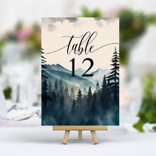 Numéro De Table Mariage Montagne Pin Aquarelle