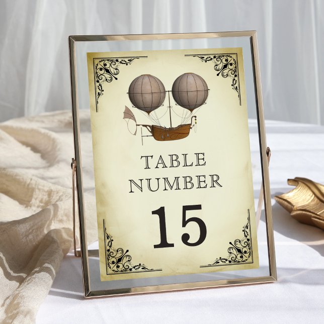 Numéro De Table Mariage Montgolfière Dirigeable Vintage (Créateur téléchargé)