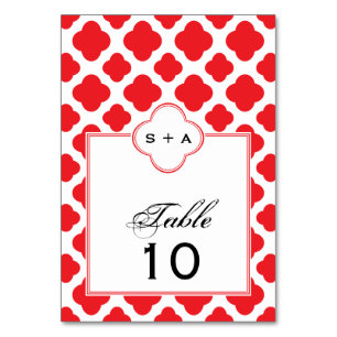Numéro De Table Mariage Motif Monogram Red Quatrefoil