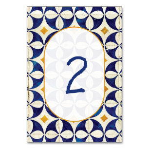 Numéro De Table Mariage Motif vintage bleu et jaune portugais