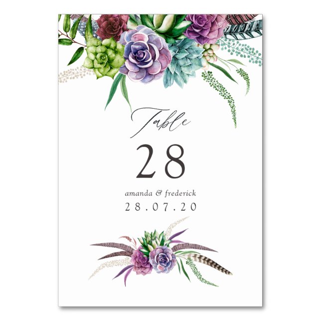 Numéro De Table Mariage Mystique Bohème Aquarelle Succulents (Par défaut)