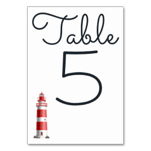 Numéro De Table Mariage Naudtique Rouge Blanc Phare de Plage