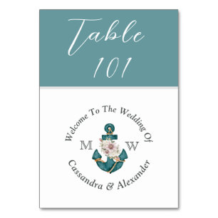 Numéro De Table Mariage nautique en poudre Turquoise Aqua Blue