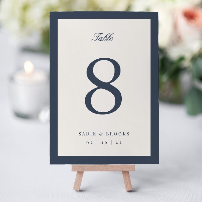 Numéro De Table Mariage Navy & Cream Classic Script (Créateur téléchargé)