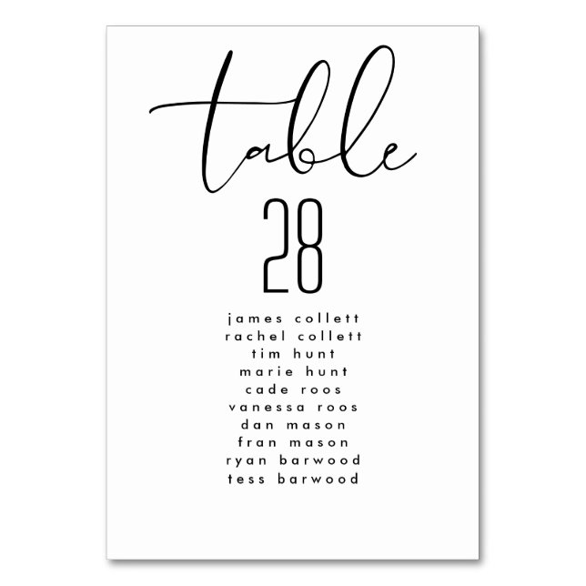 Numéro De Table Mariage noir blanc moderne (Dos)