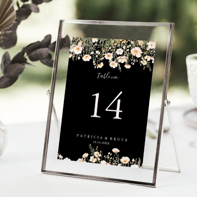 Numéro De Table Mariage noir classique Boho Blush Fleur sauvage (Créateur téléchargé)