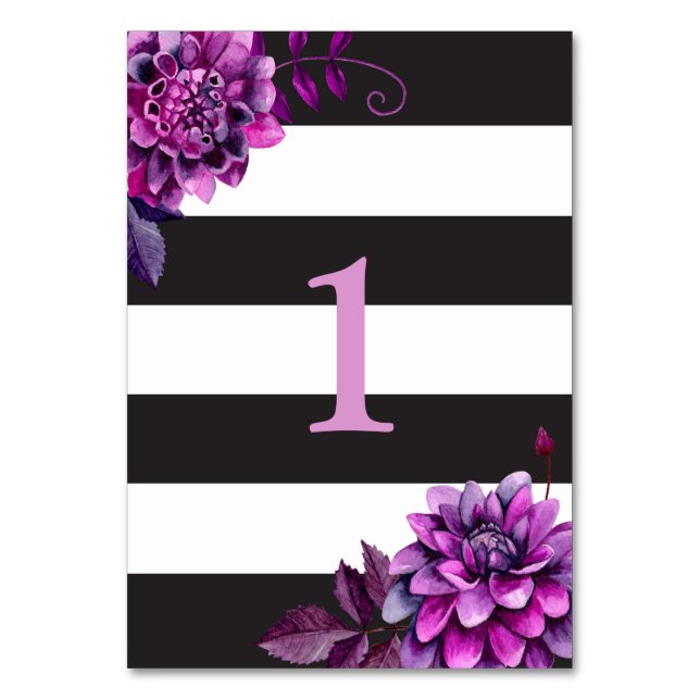 Numéro De Table Mariage noir et blanc. Aquarelle violet fleuri (Par défaut)