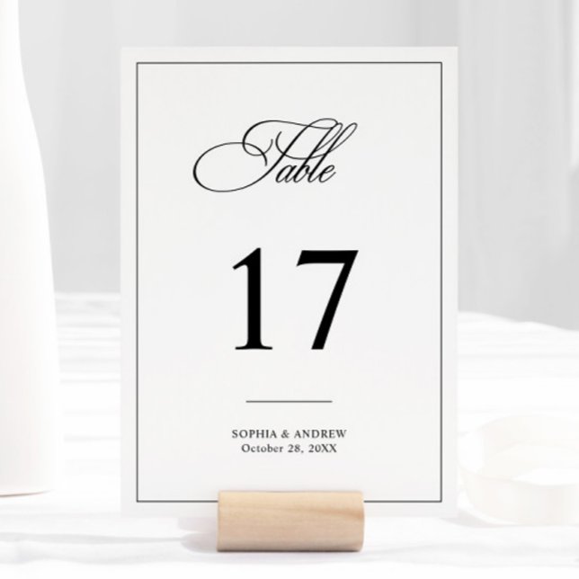 Numéro De Table Mariage noir et blanc classique simple (Créateur téléchargé)