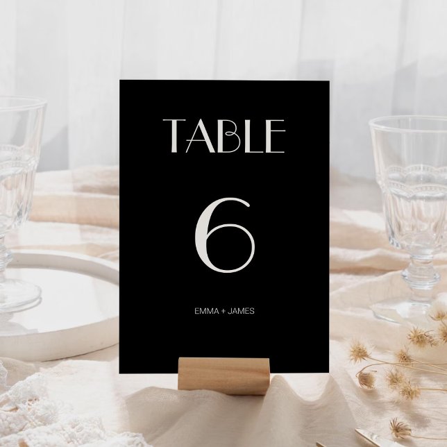 Numéro De Table Mariage noir massif moderne rétro (Modern Retro Solid Black Wedding Table Number)