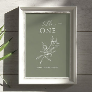 Numéro De Table Mariage Olive Sage Foncé Élégant Vignoble Italie