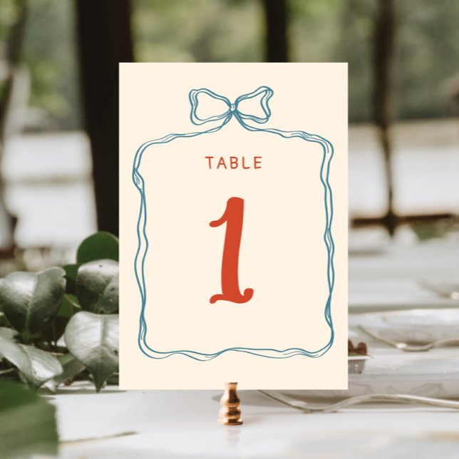Numéro De Table Mariage Orange Bleu Retro Tiret main (Créateur téléchargé)